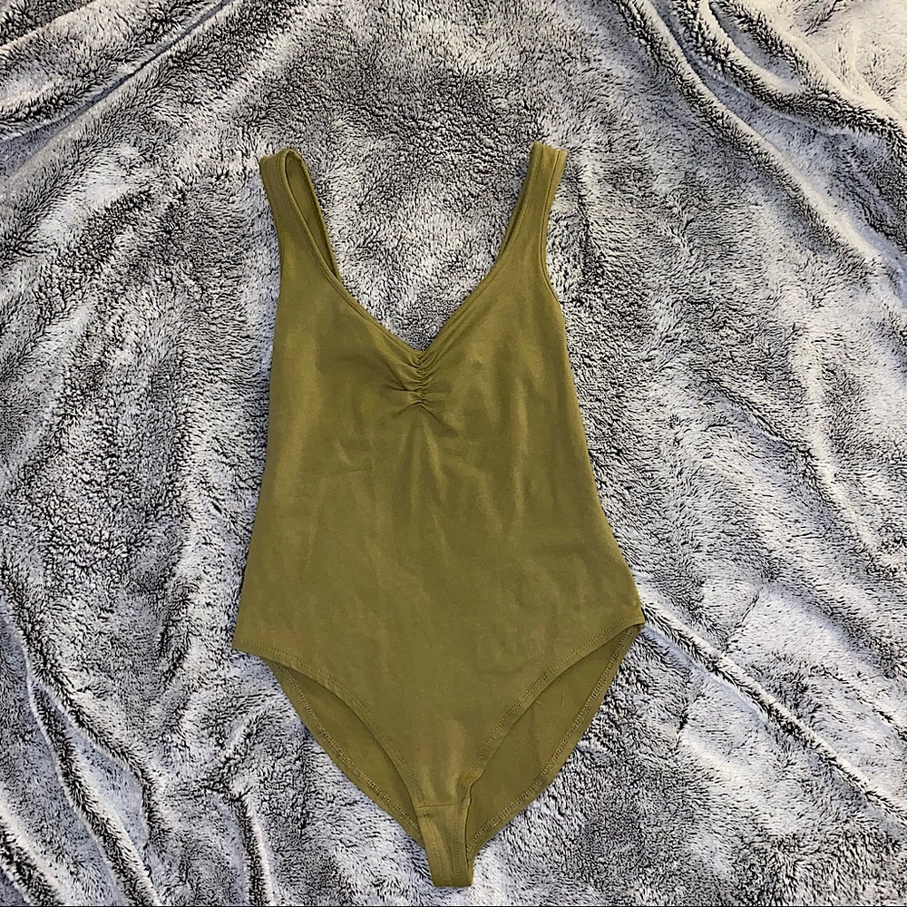 Forever 21 Green Ruched Tank Top Bodysuit